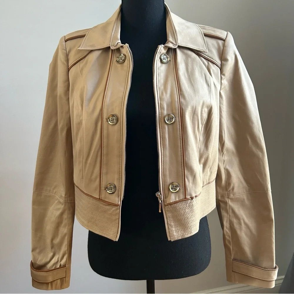 WHBM Cropped Jacket with Faux Leather Piping. Size 10.